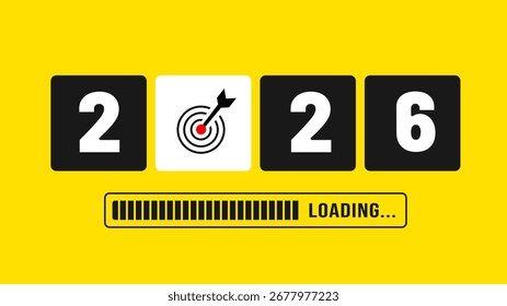 2026 progress loading bar background or banner design template. Happy new year wish loading bar banner design. greeting and new year 2026 celebration banner with loading bar and text design.