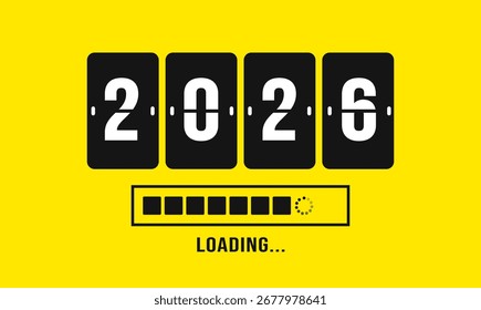 2026 progress loading bar countdown background or banner design template. Happy new year wish loading bar banner design. greeting and new year 2026 celebration banner with loading bar and text design.