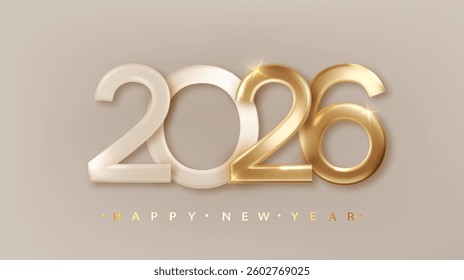 2026 realistic gold metal number for Happy new year design. Premium Christmas festive vector design for poster, banner, greeting