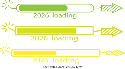 2026 Rakete Ladestange Doodle handgezeichnetes Symbol mit Feuerwerkskörper und spitze Spitze. Download-Symbol, Vektorgrafik
