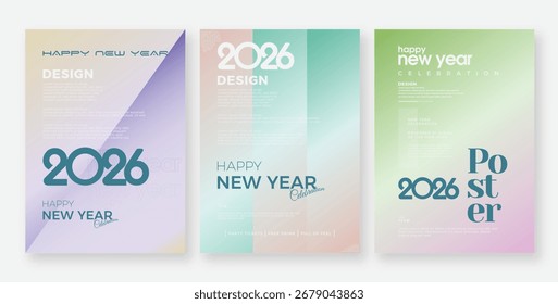 2026. Conjunto de hermosos carteles para eventos de celebración del Año Nuevo. Hermoso diseño de Vector premium con colores sutiles. Diseño de póster en un estilo moderno. Feliz año nuevo 2026