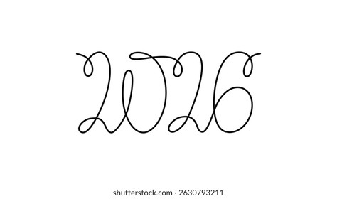 2026 sign - decoration continuous line hand drawing sign for year calendar. Vector stock illustration minimalism design isolated on white background. Editable stroke single line. EPS10