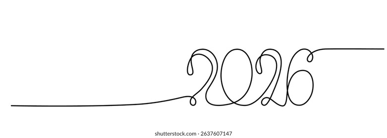 2026 sign - decoration continuous line hand drawing sign for year calendar. Vector stock illustration minimalism design isolated on white background. Editable stroke single line. EPS10