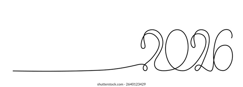 2026 sign - decoration continuous line hand drawing sign for year calendar. Vector stock illustration minimalism design isolated on white background. Editable stroke single line. EPS10