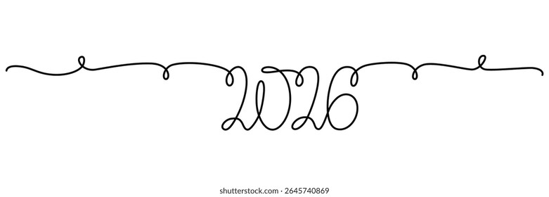 2026 sign - decoration continuous line hand drawing sign for year calendar. Vector stock illustration minimalism design isolated on white background. Editable stroke single line. EPS10