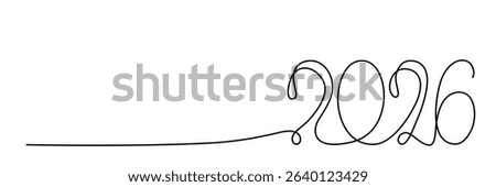 2026 sign - decoration continuous line hand drawing sign for year calendar. Vector stock illustration minimalism design isolated on white background. Editable stroke single line. EPS10
