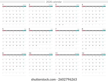 2026 Simple calendar with memo space 12 months list Japanese holidays included