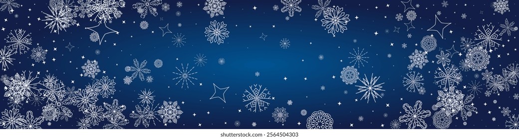 2026 Snowflakes Header Background. Christmas Vector Snow Banner. Xmas Border Design. Winter Elegant Isolated Flakes. Happy New Year Luxury Ornament. Snowy Holiday Poster. 