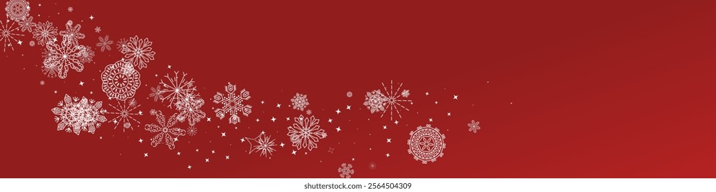 2026 Snowflakes Header Background. Christmas Vector Snow Banner. Xmas Border Design. Winter Elegant Isolated Flakes. Happy New Year Luxury Ornament. Snowy Holiday Poster. 