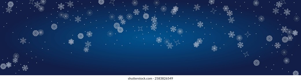2026 Snowflakes Header Background. Christmas Vector Snow Banner. Xmas Border Design. Winter Elegant Isolated Flakes. Happy New Year Luxury Ornament. Snowy Holiday Poster. 