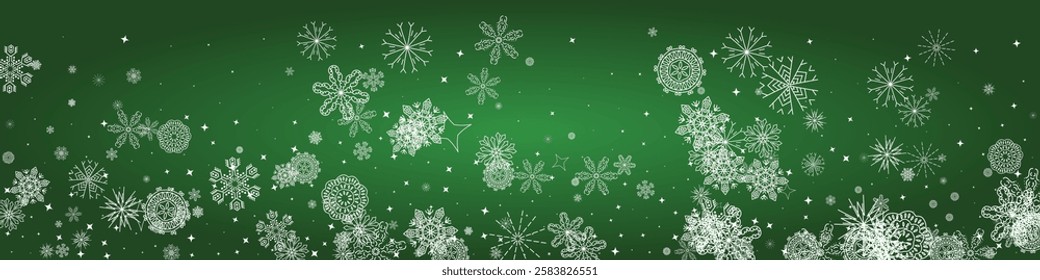 2026 Snowflakes Header Background. Christmas Vector Snow Banner. Xmas Border Design. Winter Elegant Isolated Flakes. Happy New Year Luxury Ornament. Snowy Holiday Poster. 
