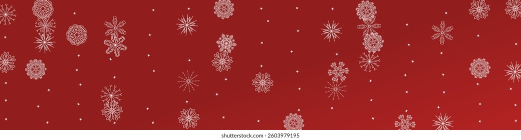 2026 Snowflakes Header Background. Christmas Vector Snow Banner. Xmas Border Design. Winter Elegant Isolated Flakes. Happy New Year Luxury Ornament. Snowy Holiday Poster. 