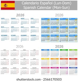 2026 Spanish Mix Calendar Mon-Sun on white background