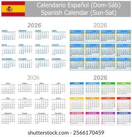 2026 Spanish Mix Calendar Sun-Sat on white background