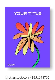 2026 Spring greeting card. Balcony gardening, urban plants, potted greenery, balcony lattice. Modern flower poster design template. Flat vector illustration on blue sky background.