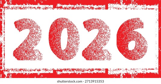 2026 - Sello textura números angustiados para calendarios de año nuevo . Digitos industriales texturizados, tipografía aproximada para carteles, tecnología y diseños creativos. Ilustración vectorial
