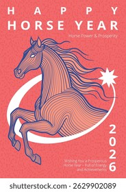 2026 Stylized Chinese New Year Year of the Horse Celebration with Illustrations for Cover, Card, Poster, Banner, and Flyer Templates