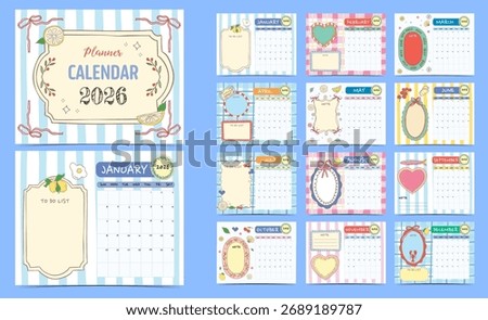 2026 table calendar week start on Sunday with funny theme that use for horizontal digital and printable letter size