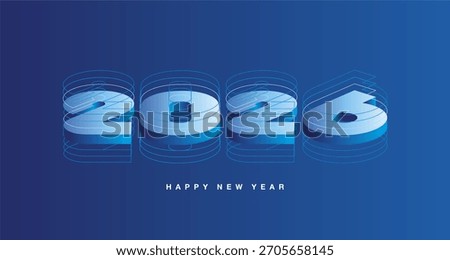 2026 technical drawing lines turn into 3D numbers in the form of a metal plate with laser precision. New Year 2026 concept design greeting card blue banner for hitech engineering