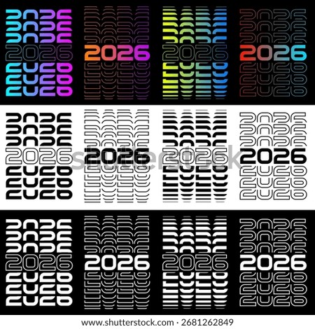 2026 Text Design. Vector 2026 Typography Illustration Design Element for New Year 2026 Social Media Post, Greeting Card, Banner, Poster, Retro Text Effect, vintage style of eighties, cyberpunk style