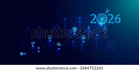 2026 Trends concept with and icons representing AI technology, AI agent automation, Agentic AI, Cloud Computing. Business planning for goal, action and success. Technology web banner background vector