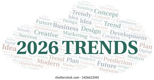 2026 Trends word cloud. Wordcloud made with text only.