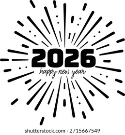 2026 - Dos mil veintiséis. Icono con rayos de sol sobre fondo blanco