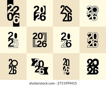 2026 Typography Design Set for Happy New Year Concept.