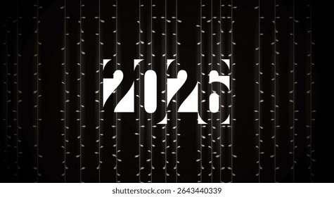 2026 Typography With Glowing Lights Background. Sparkling Festive Scene For Luxury Celebrations, Night Party Flyers, New Year Cards Or Stylish Holiday Marketing. Vector Illustration.