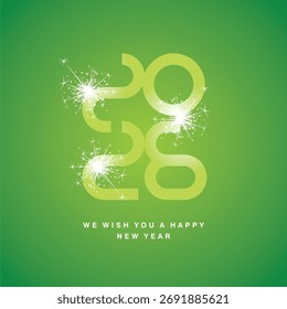 2026 tipografia logotipo design conceito. Feliz Ano Novo 2026 luz branca verde ultra moderno design números tipografia com brilho fogo de artifício ícone logotipo botão