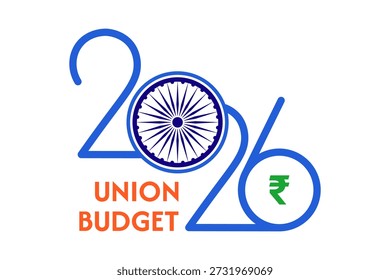 2026 union budget typography concept with rupee symbol vector illlustration