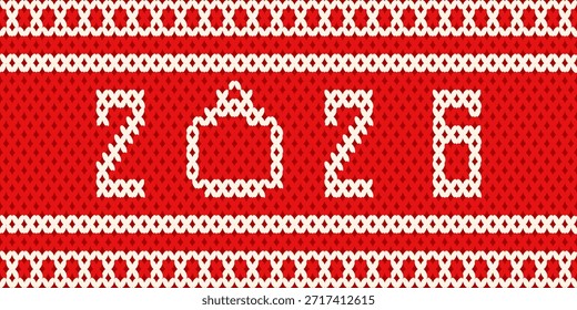 Banner vetorial 2026. Folk tricotado textura Ano Novo fundo com número moderno 2026. Perfeito Folk étnico textura tricô feriado banner cartaz de cartaz design. EPS 10