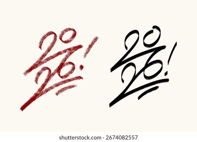 2026 Vector de números dibujados a mano composiciones de Vertical. Plantillas de diseño de números de 2026. Concepto minimalista de feliz año nuevo para materiales de saludo.