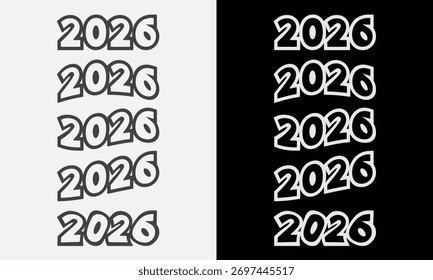 Conjunto de Vectores 2026: estilos futuristas, escritos a mano y ondulados. Ideal para el año Nuevo, eventos y diseño moderno.