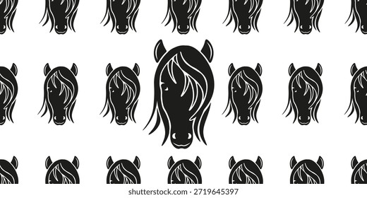 Papel de embalaje de Vector 2026. Elegante silueta de caballo negro sin patrón aislado fondo transparente. Impresión textil perfecta del Fondo de pantalla del papel de envoltura. EPS 10