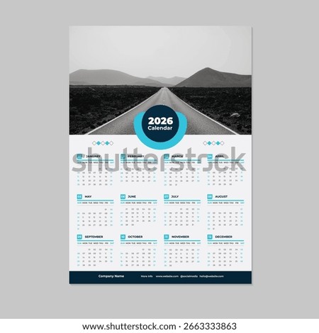 2026 wall calendar design. Print Ready one page Modern template design for 2026