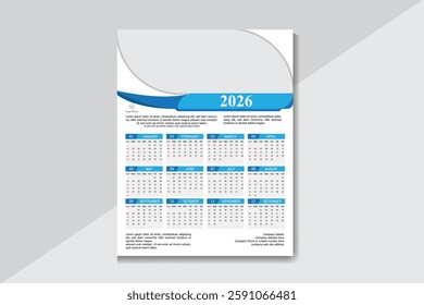2026 Wall Calendar Design With Single Layout