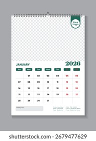 2026 wall calendar Design template