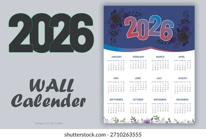 2026 Wandkalender Design-Vorlage mit Blumendekoration