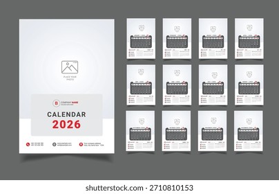 Modelo de calendário de parede 2026 Calendário Design 2026 calendário de parede de negócios Modelo de Design 2026