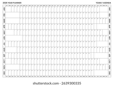 2026 Wall Planner, Printable Calendar, Family Calendar, Aligned weekends, 2026 Year Planner A1 A2 A3 Planner, School Planner, Linear, Minimalistic, Horizontal, Black and White