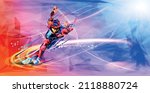 The 2026 Winter Olympics  2026, XXV Olympic Winter.The polygonal colourful triangles figure of a young man skier with on a blue background. Vector illustration in a geometric triangle of XXV style Winter games Vector