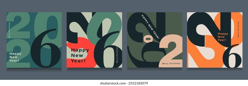 2026 Year. Happy New Year 2026 and Merry Christmas. Background Figure in the Green, Black, Red, Orange Colors. Abstract Vector Illustration for the New Year for Banner, Poster, Card.