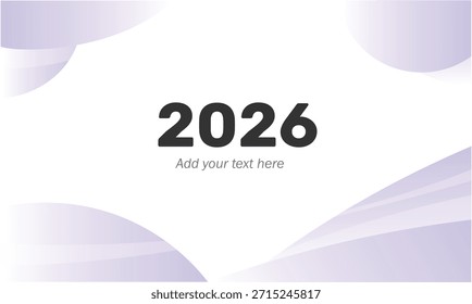 Cabecera del año 2026 con fondo Abstractas de lavanda y lila. Fondo de cabecera moderno de 2026 años con Gradientes calmantes de lavanda y lila con Formas fluidas abstractas. Adecuado para planificadores, diseños de bienestar, presentaciones, calendarios y proyectos creativos de Año Nuevo.