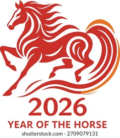 2026 Ano do Cavalo Abstract Red Horse Ilustração com linhas dinâmicas