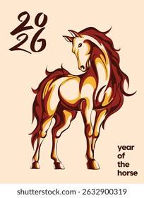 2026 Year of the Horse illustration in traditional Asian style, perfect for Lunar New Year designs, decorations, prints, and festive zodiac themes.