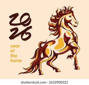 2026 Year of the Horse illustration in traditional Asian style, perfect for Lunar New Year designs, decorations, prints, and festive zodiac themes.