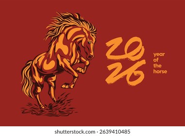2026 Year of the Horse illustration in traditional Asian style, perfect for Lunar New Year designs, decorations, prints, and festive zodiac themes.