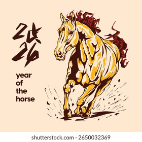 2026 Year of the Horse illustration in traditional Asian style, perfect for Lunar New Year designs, decorations, prints, and festive zodiac themes.