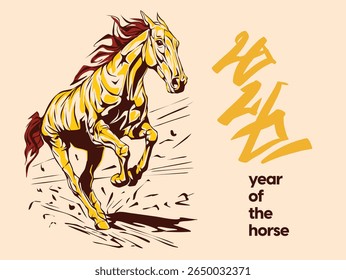 2026 Year of the Horse illustration in traditional Asian style, perfect for Lunar New Year designs, decorations, prints, and festive zodiac themes.